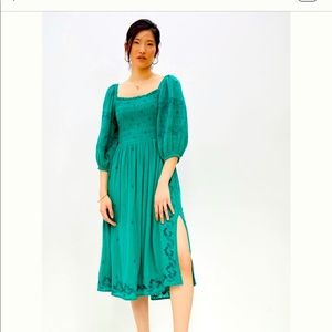 Anthropologie Bonnie Smocked Embroidered Midi Dress